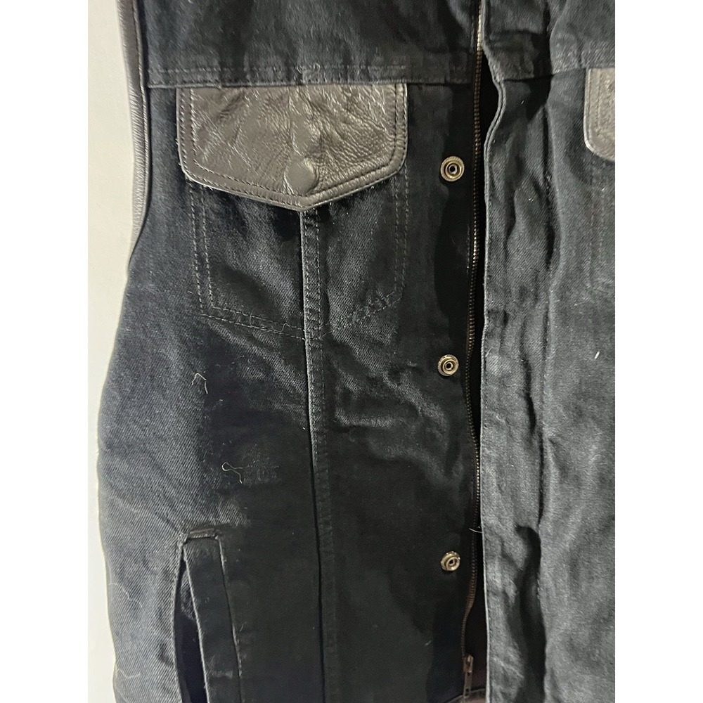 Street & Steel Mens Size Medium Biker Motorcyle Vest Black Denim & Leather - Picture 8 of 8